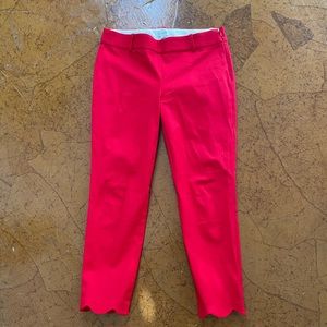 Jcrew slim red ankle slacks with scalloped bottom